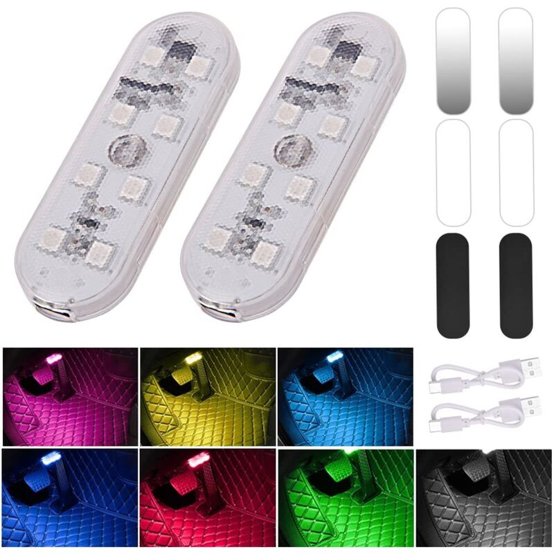 Auto-innenbeleuchtung, 2 Stück, 7 Farben, Bunte Licht-touch-schalter-auto-innenlampe, 8 Leds, 2 Modi, Drahtlose Einstellung Mit Usb-anschluss, Für Lkw, Van, Wohnmobil
