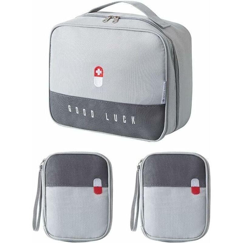 3-teilige Medikamentenaufbewahrungstasche, Tragbares Erste-hilfe-set, Medizinbox, Leeres Erste-hilfe-set, Wasserdichte Notfalltasche Für Zuhause, Reisen Und Camping, Grau