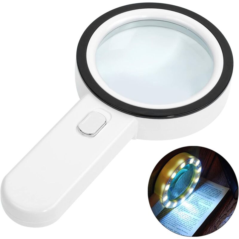 Beleuchtete Leselupe, 30-fache Vergrößerung Mit 12 Led-leuchten, Handlupe, Beleuchtete Lupe Zum Lesen, Für Schmuck, Senioren, Sehbehinderte, Beobachtung Und Basteln (silberner Knopf)