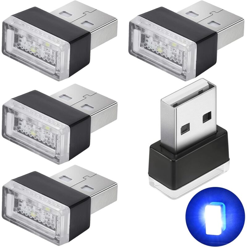 5-teiliges Blaues Auto-led-umgebungslicht, 5-v-plug-in-lichter, Mini-innenraum-umgebungsbeleuchtungsset Für Autos, Laptops, Usb-buchsen [energieklasse A]