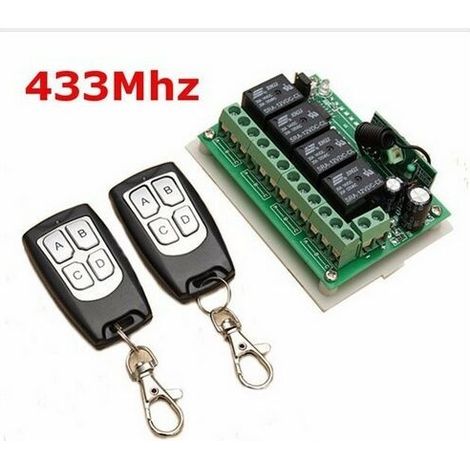 433-mhz-funkfernbedienung (12 V Dc) Mit 4 Kanälen, Funkrelais-schalter Mit Großer Reichweite, 2 Sender + 1 Empfänger Für Garagentore