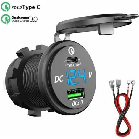 12v/24v Qc 3.0 64w Dual-stecker Wasserdichtes Usb-c Auto-schnellladegerät – Led-voltmeter – Kompatibel Mit Usb-c Smartphones Und Tablets