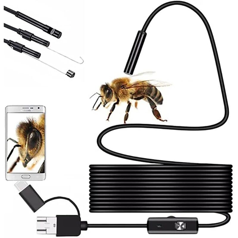 7 Mm Wasserdichte Hd-endoskopkamera Mit Ip67-schutzart, Tragbares Endoskop Mit Typ-c-anschluss, Schlauchkamera Mit Halbstarrem Kabel, Inspektionskamera Mit Haken (1 M)