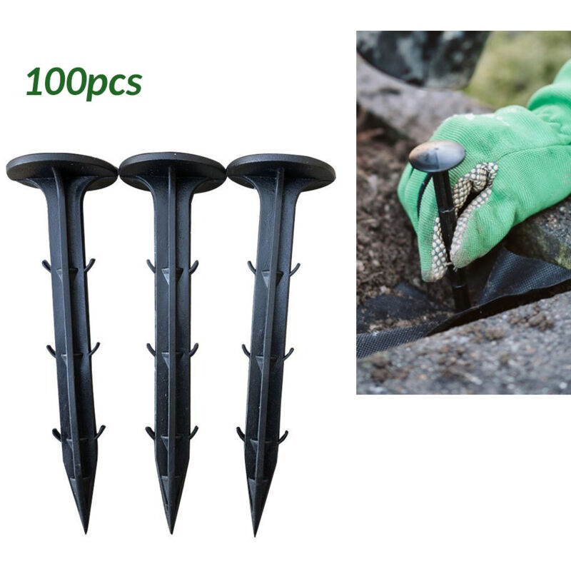 100 Gartenheringe Zur Befestigung Von Unkrautvlies, Schwarze Kunststoff-bodenheringe Für Mulchvlies