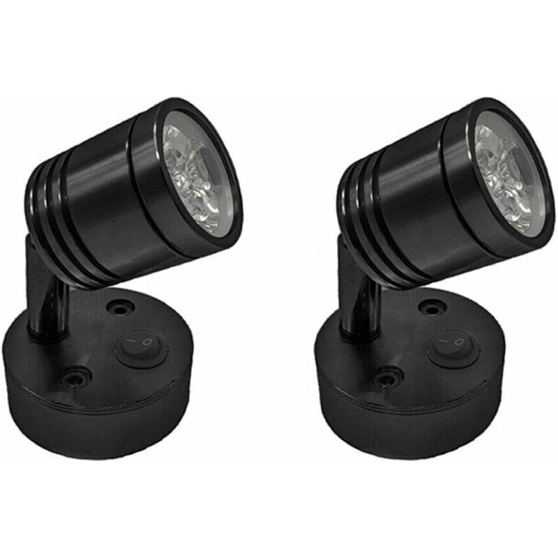 2 Stück 12v Led-spot-wandleselampe, Nachttischlampe, Verstellbarer Schalter, Zylindrische, Flexible Innenbeleuchtung Für Wohnmobile, Boote Und Reisemobile (schwarz)