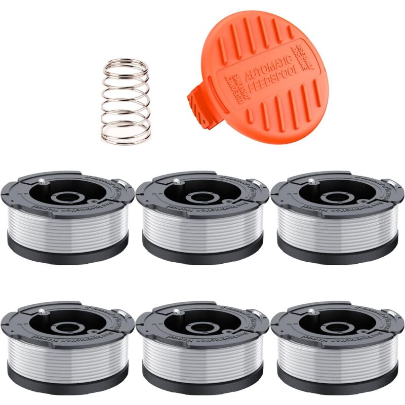6-teilige Spule Mit Trimmerfaden A6481 A6485, Kompatibel Mit Black & Decker St5530-gb, Glc3630l20-gb, Stc1820pc-gb, Besta530-gb, Besta525-gb Trimmern (6 Trimmerfäden, 1 Schutzkappe, 1 Feder)