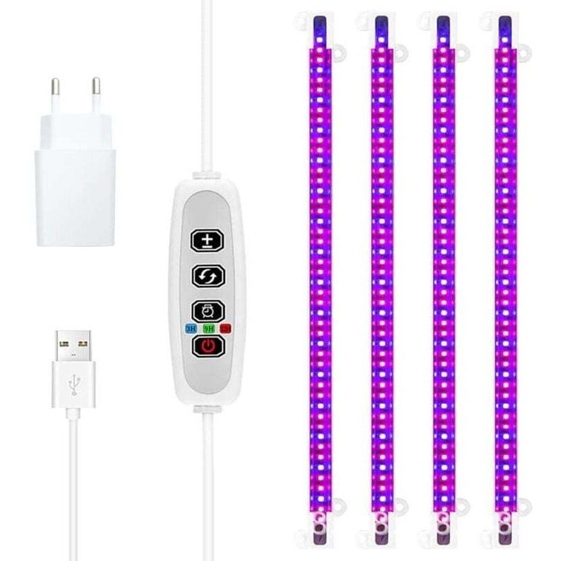 Led-pflanzenwachstumslichtleiste – 430 Nm Und 660 Nm – Rotes Und Blaues Licht – 3/9/12-stunden-timer – 4 Schaltmodi – Sukkulenten-wachstumslampe – 4 Röhren