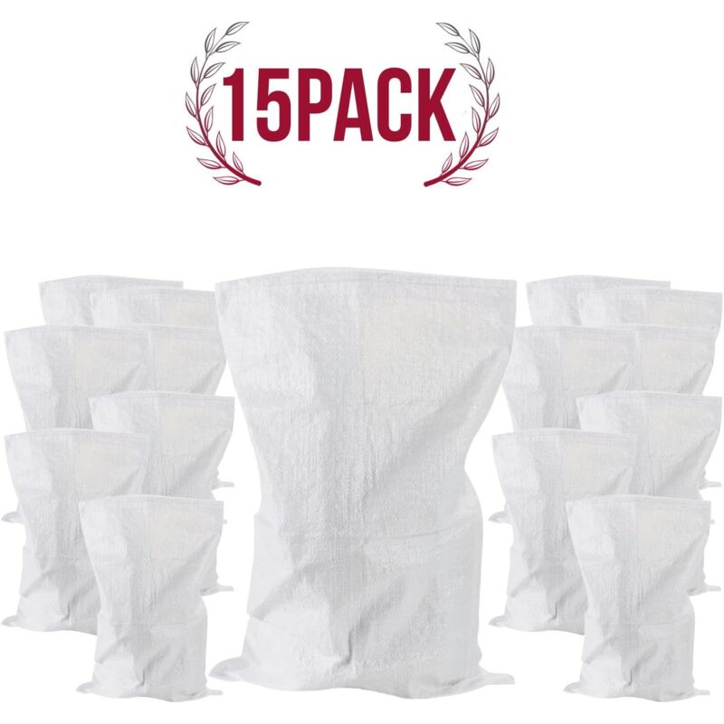 15 Schutt-säcke, 75 Liter, 57 X 97 Cm, 55 Kg, Für Bau- Und Grünabfälle, Robust Und Wiederverwendbar, Aus Weißem, Gewebtem Polypropylen, Für Kies, Sand, Laub, Steine