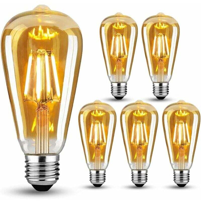 6er-pack Vintage-led-lampen E27, 4 W – Warmweißes Licht – Hochwertige Glühfäden – 25.000 Stunden Lebensdauer – Schutzklasse A