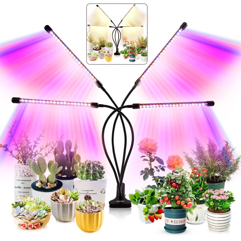 Wachstumslampe Für Zimmerpflanzen – Verbesserte Version Mit 80 Led-wachstumslampen Mit Vollspektrum Und Rot-blau-spektrum, 3/9/12-stunden-timer, 10 Dimmstufen, Verstellbarem Schwanenhals, 3 Schaltmodi