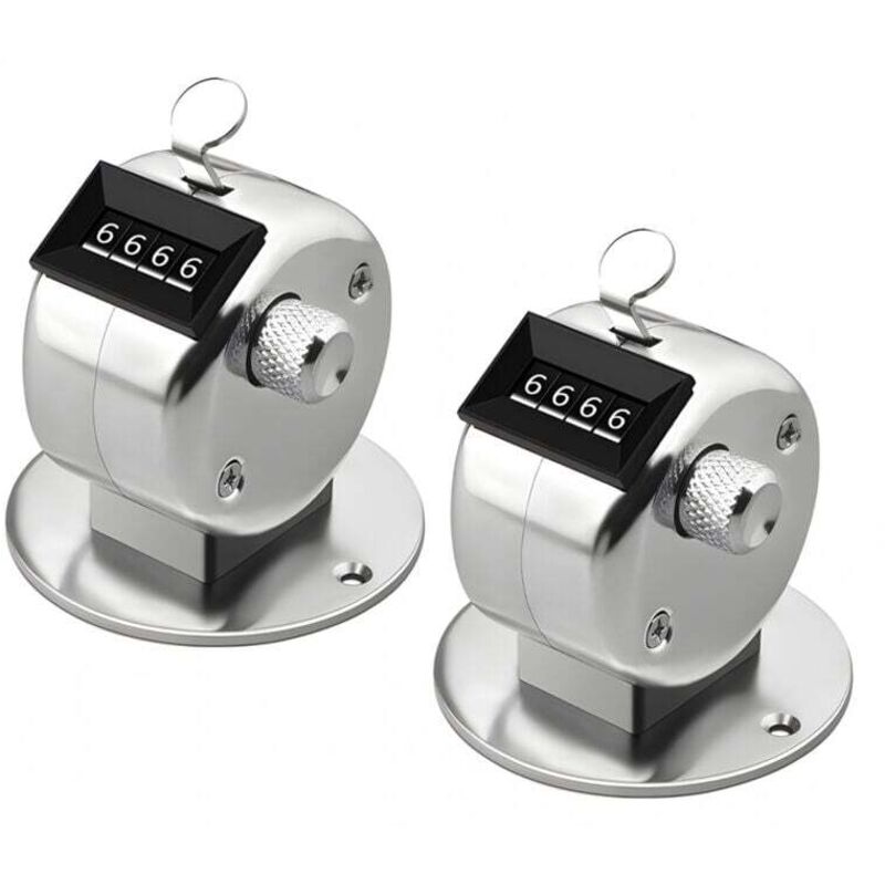 Silberner Handzähler Aus Metall, Mechanischer Handflächenzähler, 4-stelliger Handzähler, Sporttrainerbedarf (2 Stück)
