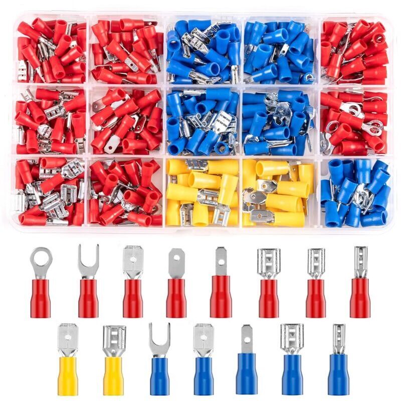 280 Stück, 15 Verschiedene Crimp-elektroklemmen Mit Isolierhülsen, Flachringverbindern Und Sets Im Sortimentskoffer Für Elektriker