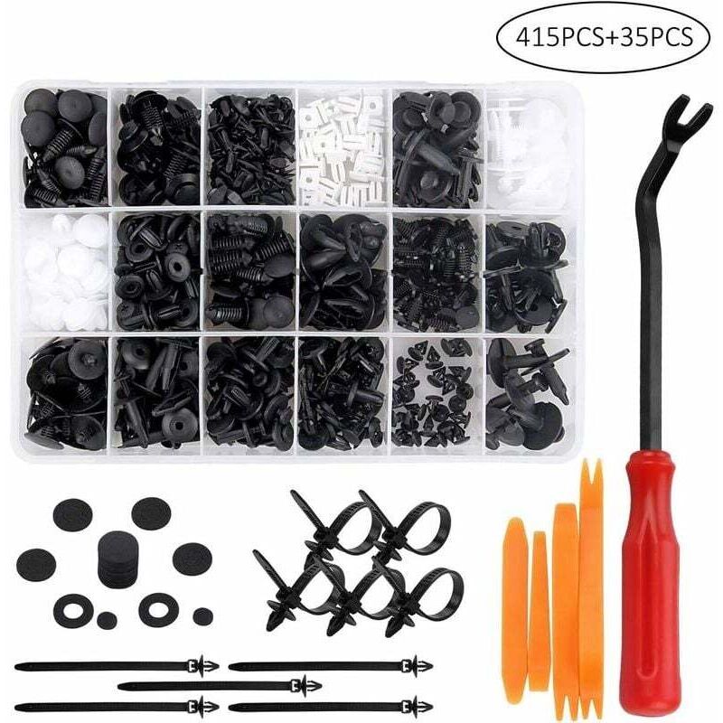 415 Kunststoffnietclips, Kunststoffniet-schutzbefestigungen, Universelle Schwarz-weiße Autoclips Mit Aufbewahrungsbox Und Montagewerkzeug