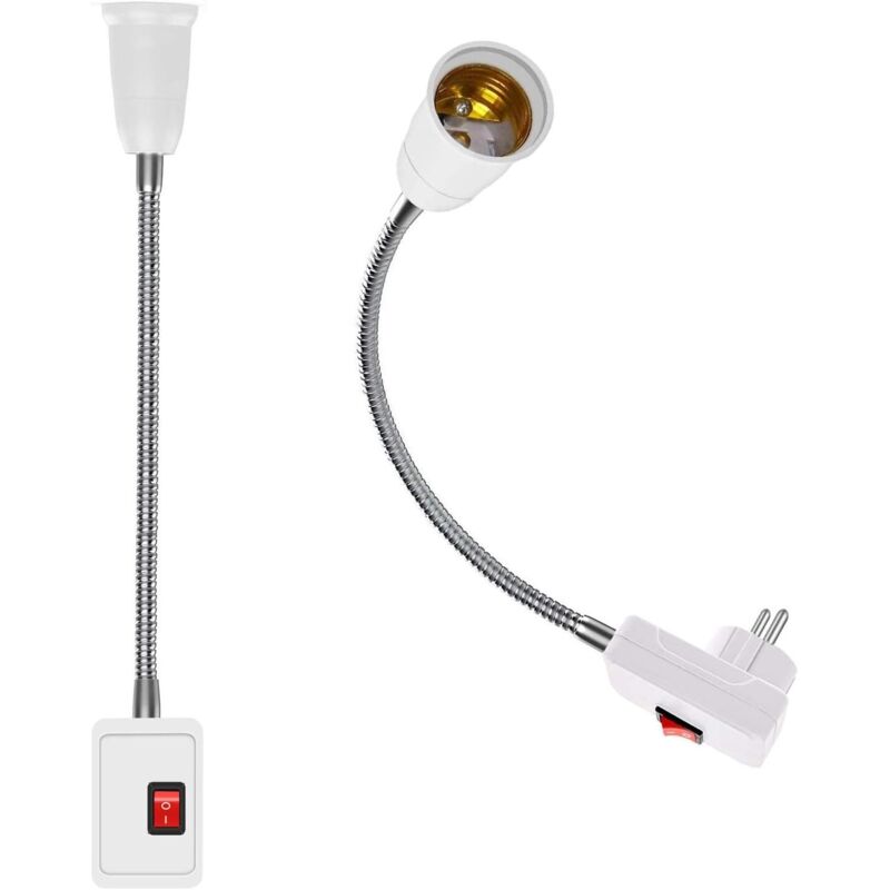 2-teiliger E27-led-lampenhalter Mit Schalter, Lampenfassung-adapter Mit 5,9″ Flexiblem Schwanenhals Und Eu-stecker, E27-lampenfassung Für Büro, Schlafzimmer Und Küche