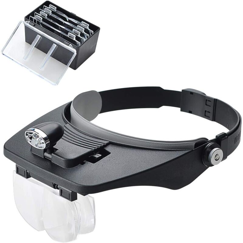 Kopfbandlupe Mit 2 Led-leuchten, Freisprech-headset Mit 4 Austauschbaren Linsen Zum Lesen, Für Elektronikreparaturen, Schmuckherstellung, Nähen Und Bastelarbeiten