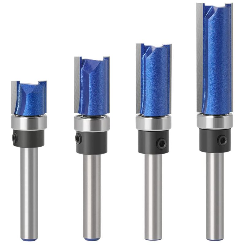 (4 Bündigfräser) 4-teiliger Satz Bündigfräser Mit 6-mm-schaft – Mit Anfräsring Oben – Holz-nutenfräser