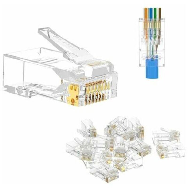 Packung Mit 100 Rj45 8p8c Cat6/cat5e Modularen Ethernet-durchgangssteckern, 50µm Stecker, Vergoldet