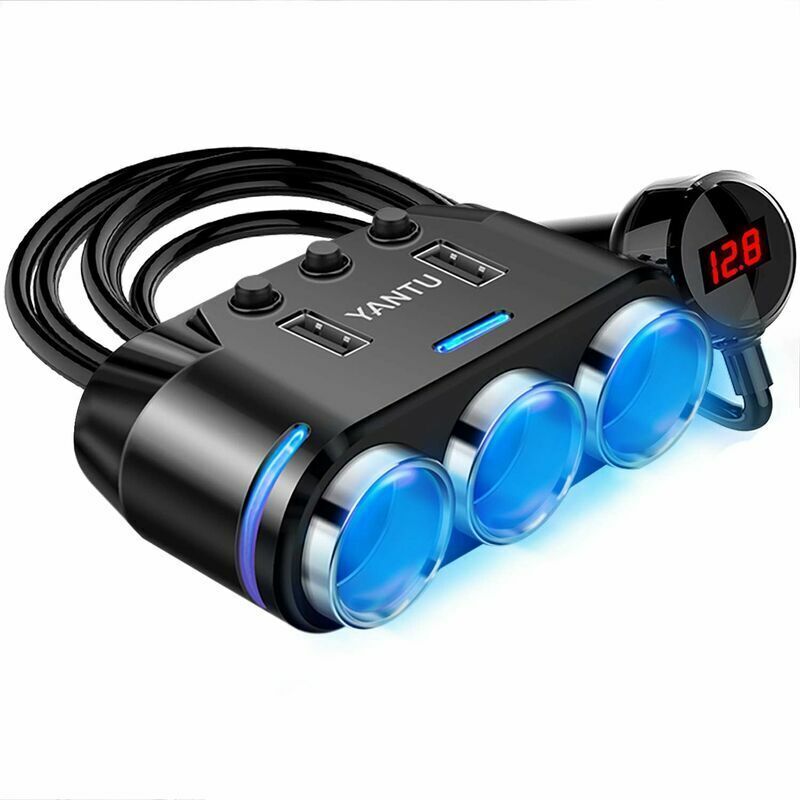 3-fach Zigarettenanzünderadapter/splitter Mit Led-spannungsanzeige, Dualem Usb-autoladegerät Und 12-v-ein-/ausschalter