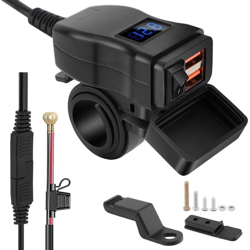 Motorrad-usb-stecker, Dual-usb-autoladegerät, Wasserdichtes Motorrad-usb-ladegerät Mit Schnellladefunktion Und Schalter, 12-24v Usb-stecker Für Motorrad, Boot, Schifffahrt, Wohnwagen (blau)