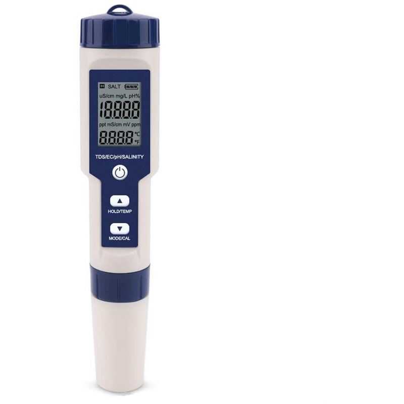 5-in-1 Digitaltester Tds/ec/ph/salzgehalt/wassertemperatur Für Hydrokultur/aquarium/schwimmbad/trinkwasser Dh12