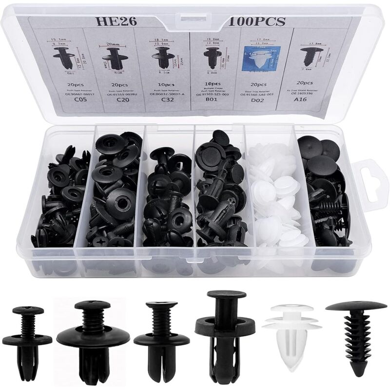 100 Stück Kunststoff-nietclips, Autoclips, Stoßstangenbefestigungen, Nietclips, Kunststoffnieten, Schutzbefestigungen In Verschiedenen Formen Und Größen