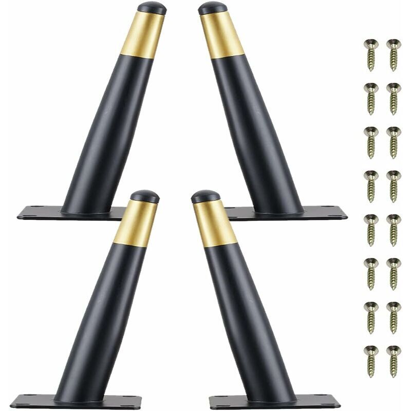 4er-set Möbelfüße, 10 Cm, Schwarz-goldene Metall-tisch- Und Stuhlbeine Mit Rutschfester, Geräuscharmer Basis