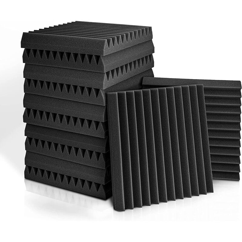 Set Mit 12 Akustikpaneelen, 10 Schlitzen, 1 X 12 X 12 Zoll Akustikschaumstoff, Studio-schalldämmkeile, Hochdichte, Feuerbeständige Paneele (schwarz)