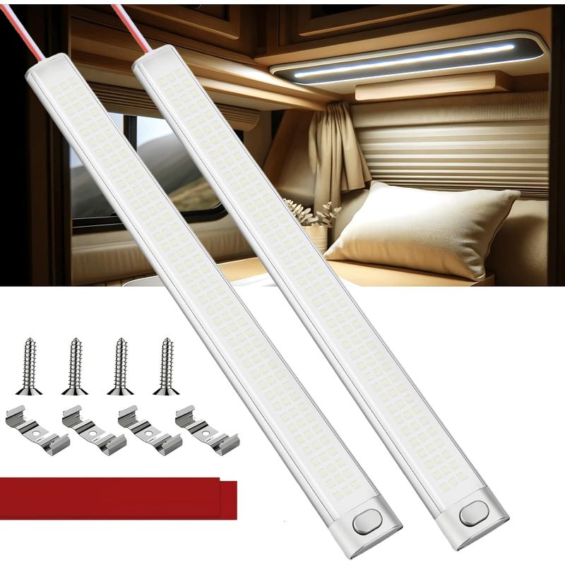 12v Led-lichtleiste Für Wohnmobile, 2er-pack 12v Led-streifen Mit Schalter, 1600lm 12v Led-lampe, Helle Fahrzeugbeleuchtung Für Auto/lkw/wohnmobil/boot/transporter/innenraum