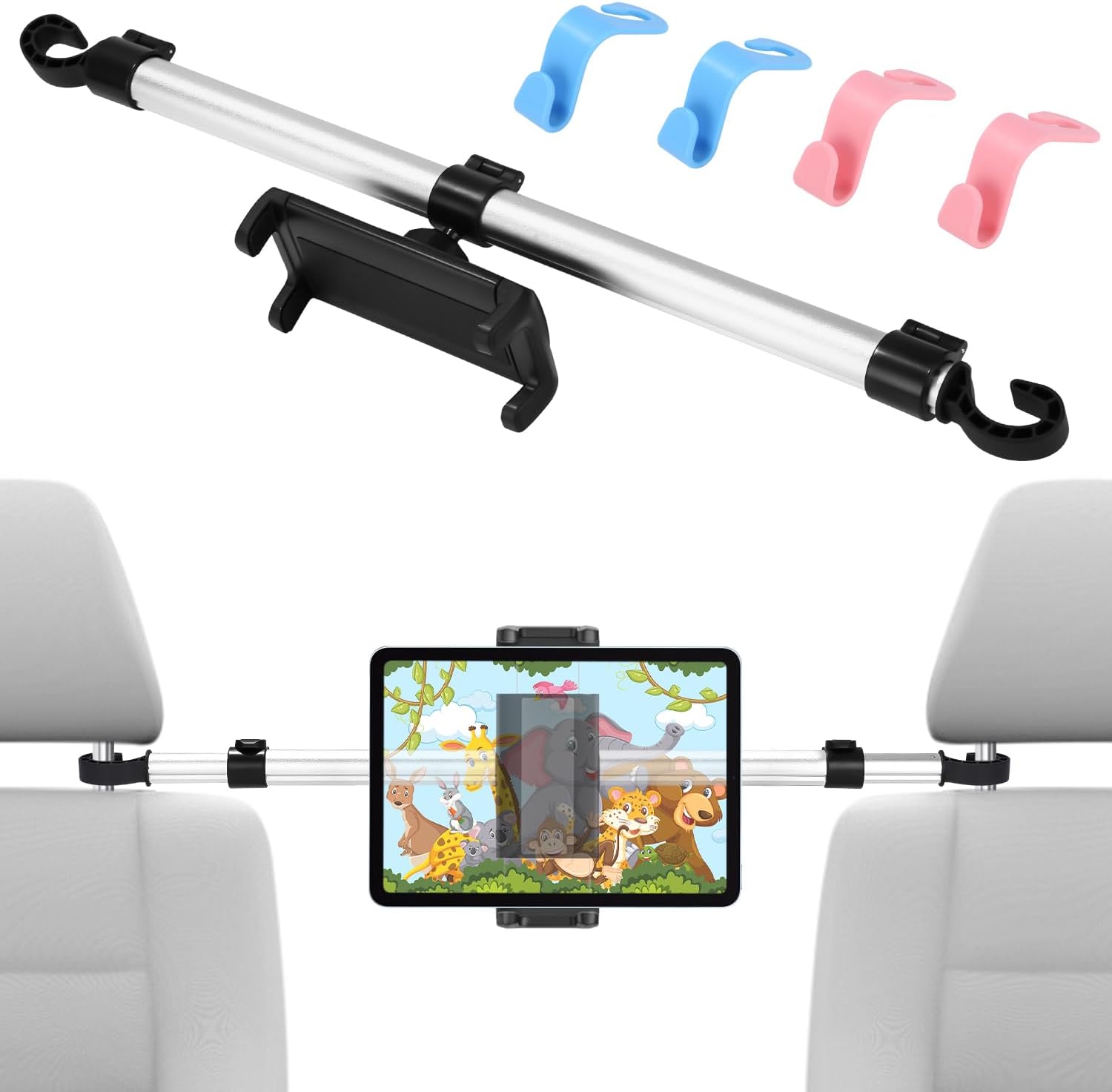 Support De Tablette En Métal Pour Appuie-tête De Voiture, Support Stable Avec 4 Crochets De Fixation, Compatible Avec Les Tablettes Ipad Mini, Air, Pro, Switch Et Kindle (4,5 À 13 Pouces).