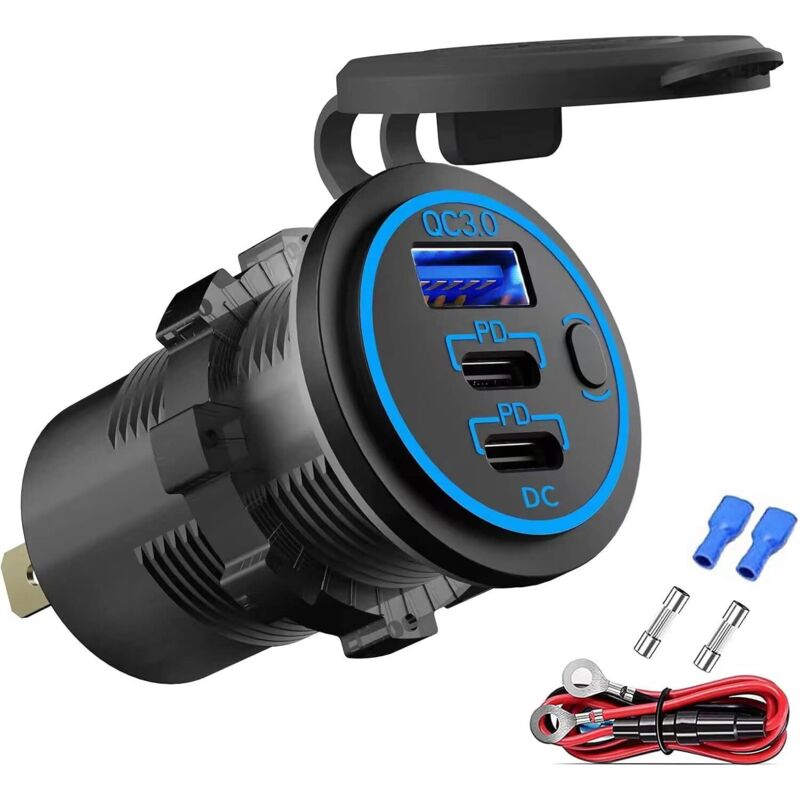 Zwei 12v Usb Pd3.0- Und Qc3.0-buchsen Mit Schalter, Schnellladen Für Auto, Boot, Android/iphone