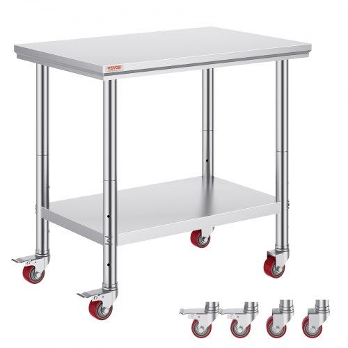 Arbeitstisch 91 X 60 X 85 Cm Edelstahl Catering Arbeitstisch Belastbarkeit 136,08 Kg, Lebensmittel Zubereitungstisch Mit Nachlauf Gewerbliche Arbeitstisch Für Küche Bar 4 Verstellbare Füße