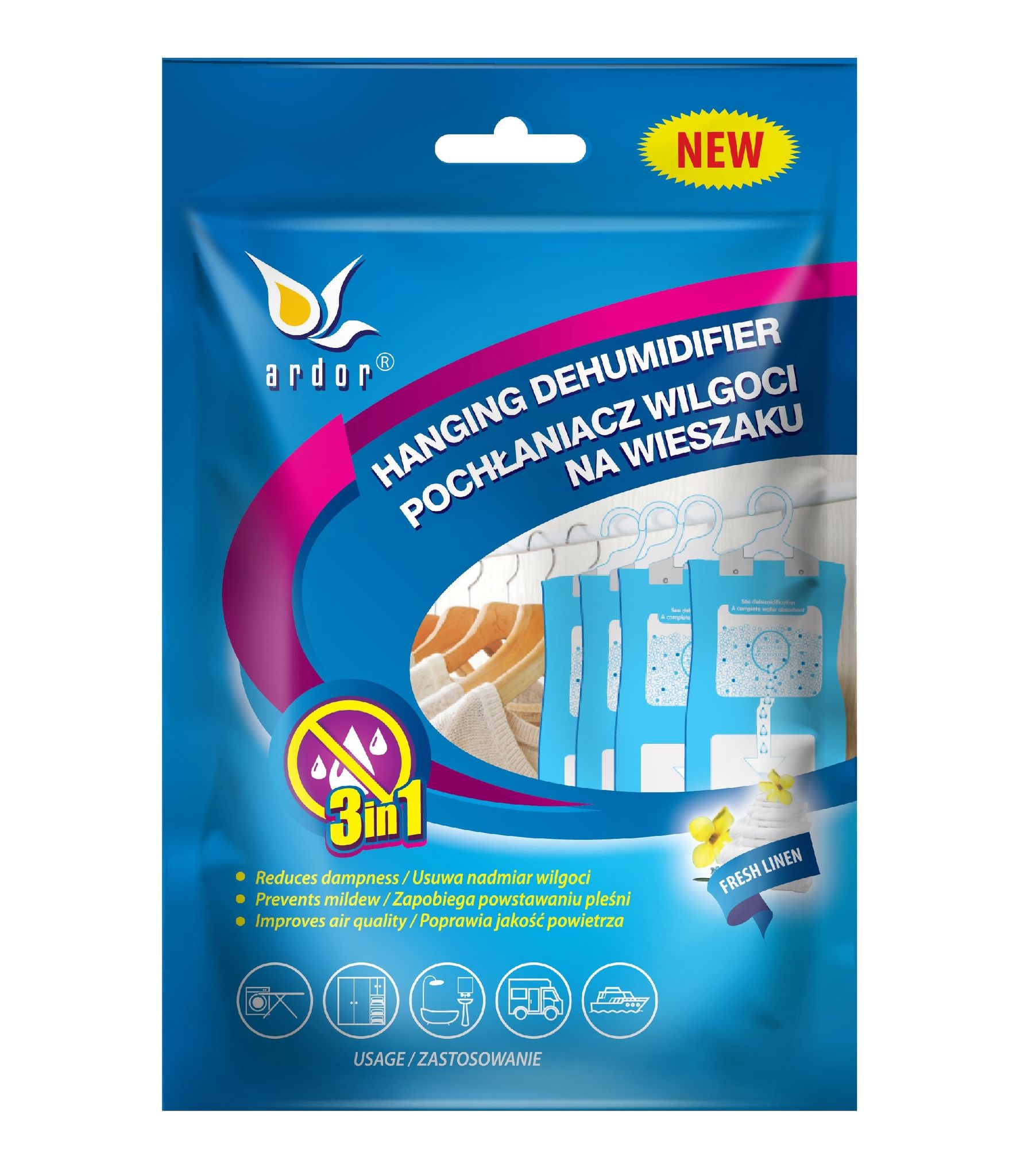 Ardor 3-in-1 Feuchtigkeitsabsorber Am Kleiderbügel – Frische Wäsche 250 Ml (220 G)
