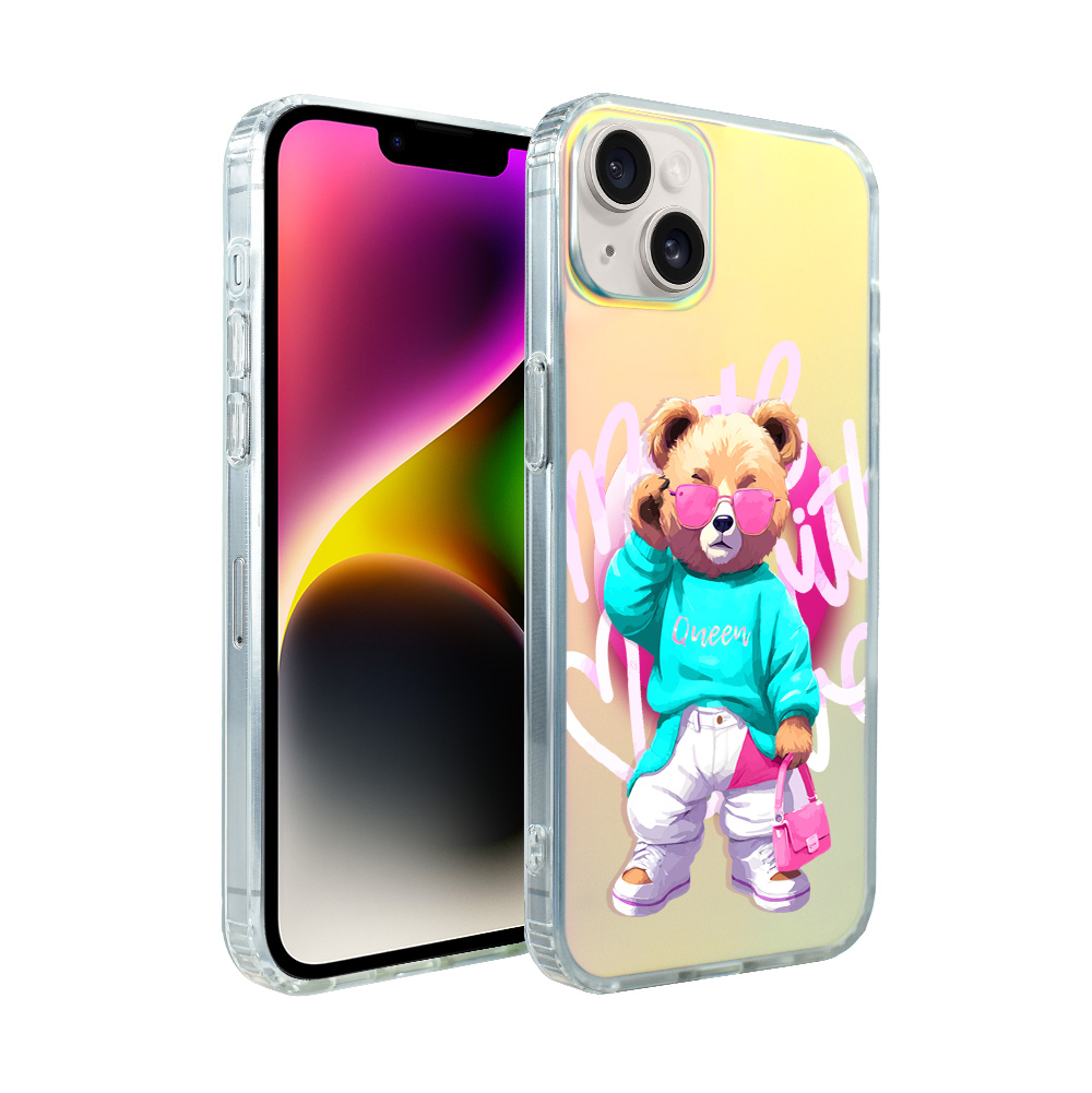 Iphone 14 Ibizu California Sunset Hülle Mit Magsafe, Farbwechsel, Pink Queen, Stylischem Teddybärenmotiv