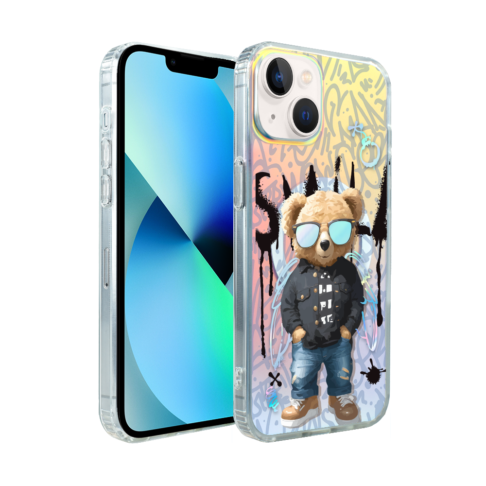 Iphone 13 Ibizu California Sunset Hülle Mit Magsafe, Farbwechsel, Graffiti-junge Und Künstlerischem Teddybärenmotiv