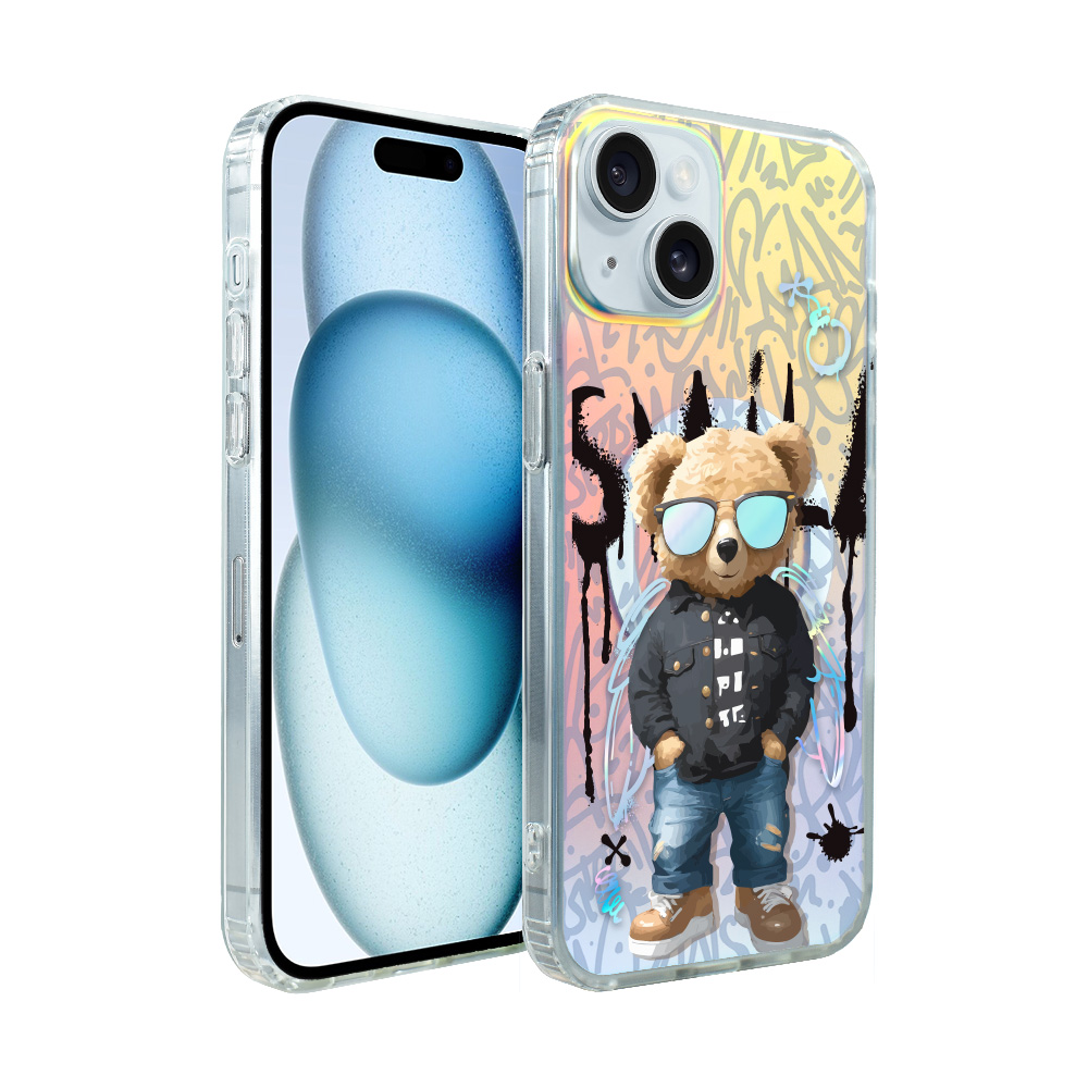 Iphone 15 Plus Ibizu California Sunset Hülle Mit Magsafe, Farbwechsel, Graffiti-junge, Künstlerischer Teddybär