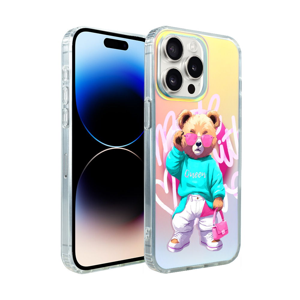Iphone 14 Pro Ibizu California Sunset Hülle Mit Magsafe, Farbwechsel, Pink Queen, Stylischem Teddybärenmotiv