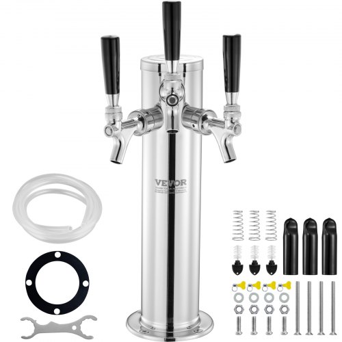 Bierzapfturm Mit 3 Zapfhähnen, Bierfassturm Aus Edelstahl, Kegerator-turm-kit Mit Vormontierten Schläuchen & Selbstschließenden Zapfhähnen Für Partys, Bars, Pubs Und Restaurants