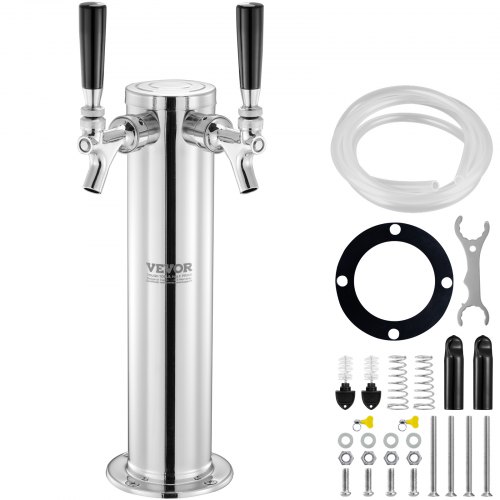 Bierzapfturm Mit Zwei Zapfhähnen, Bierfassturm Aus Edelstahl, Kegerator-turm-kit Mit Vormontierten Schläuchen & Selbstschließenden Zapfhähnen Für Partys, Bars, Pubs Und Restaurants Usw.