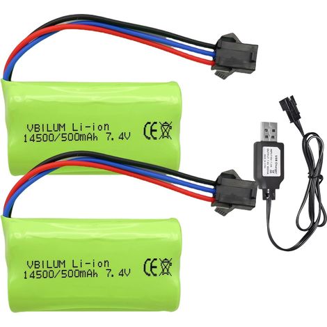 7,4 V 500 Mah 3,7 Wh Sm-3p Lithium-ionen-akku Mit Usb-ladekabel Für Mn82 Rock Crawler Lc79 1/12 Rc Truck 1/16 Rc Drift Car Fernbedienungsauto-akku (2 Stück)