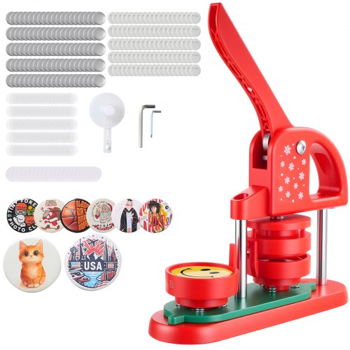 Buttonmaschine Knopfmachermaschine Badge Punch Press 58 Mm Rund, Pinmaker Mit 100 Knopfteilen & Kreisschneider & Verstärkter Ergonomischer Griff, Diy Badge Press Machine Button Maker Rot