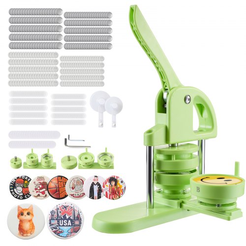 Buttonmaschine Knopfmachermaschine Badge Punch Press 32/58 Mm Rund, Pinmaker Mit 200 Knopfteilen & Kreisschneider & Zauberbuch & Verstärkter Ergonomischer Griff, Diy Badge Press Machine Grün