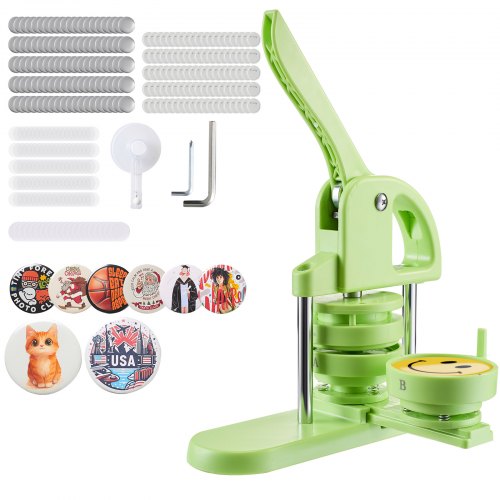 Buttonmaschine Knopfmachermaschine Badge Punch Press 75 Mm Rund, Pinmaker Mit 100 Knopfteilen & Kreisschneider & Zauberbuch & Verstärkter Ergonomischer Griff, Diy Badge Press Machine Grün