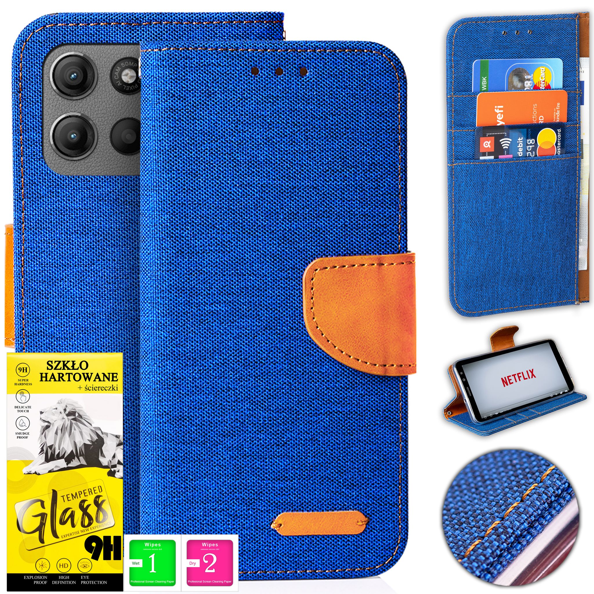Schutzhülle Für Motorola Moto G15: Canvas-hülle Mit Magnetverschluss Und 9h-glas