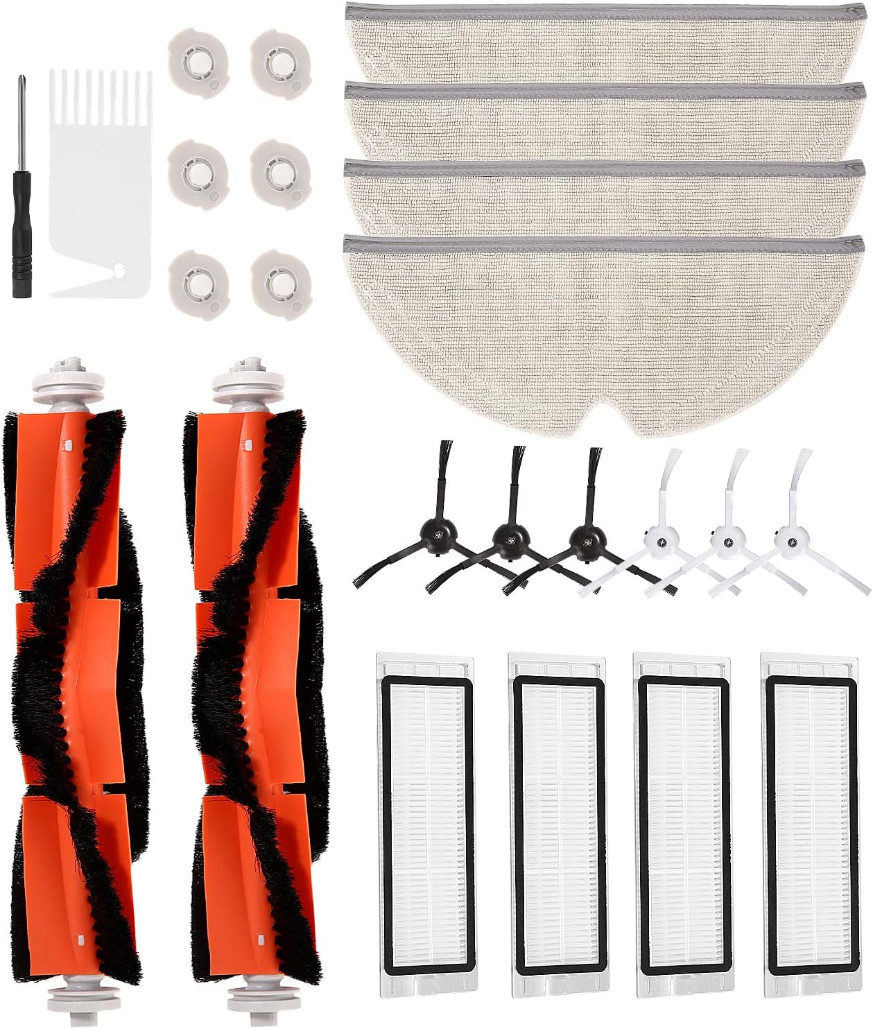 Accessoires Pour Aspirateurs Robots Xiaomi, Kit De 24 Pièces Pour Xiaomi Roborock S5, S50, S51, S55, S5 Max, S6 Pure, S6 Maxv : 2 Brosses Centrales, 6 Brosses Latérales, 4 Filtres, 4 Chiffons De Netto