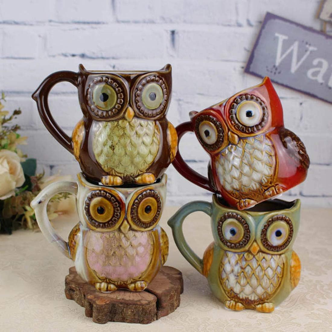 Lot De 4 Tasses En Céramique À Motif Hibou, Tasses À Café Originales, Cadeau De Noël, 300 Ml