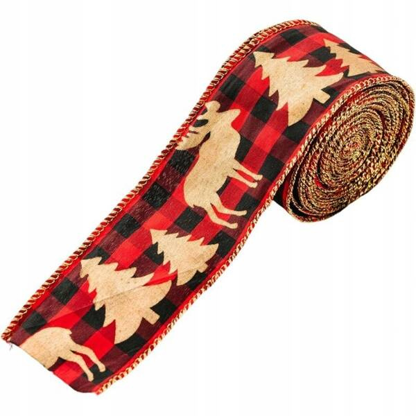 Ecarla Weihnachtsband 5cmx5m Rot Kariert Mit Goldenen Verzierungen Ksn86