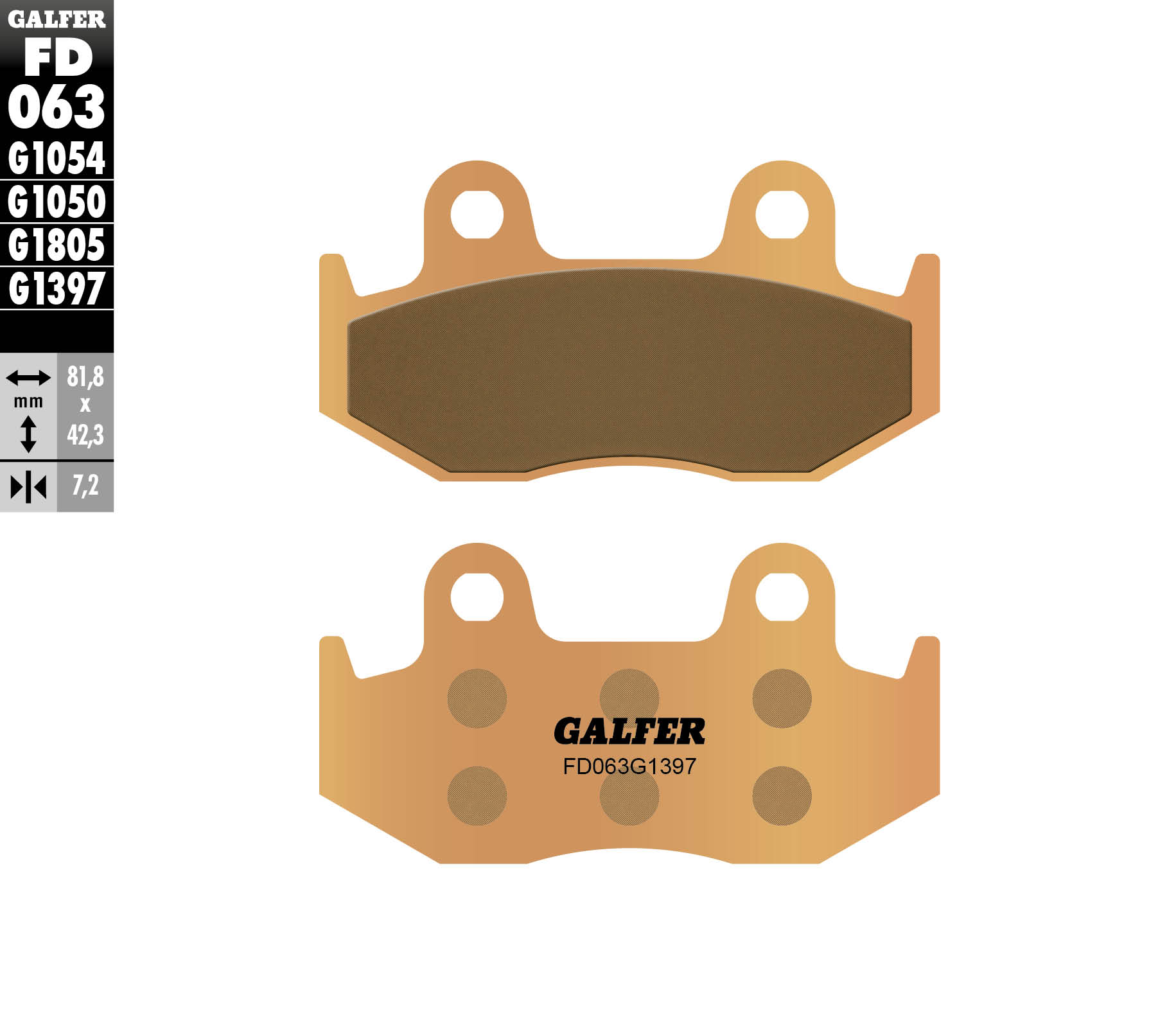Galfer Bremsbeläge Kh092 / Kh323 Sintermetall (gold) Atv (dicke 7,2mm)