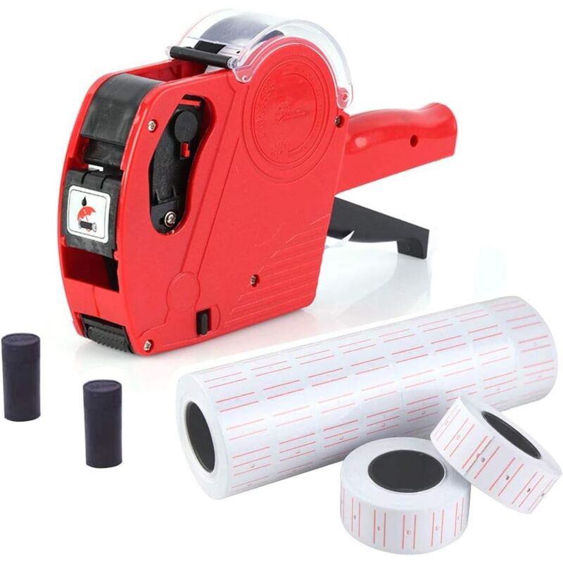 Preisauszeichnungsgerät Für Einzeilige Etiketten Mit 8 Zeichen, Inklusive 10 Rollen Etikettenpapier Und 2 Tintenpatronen.