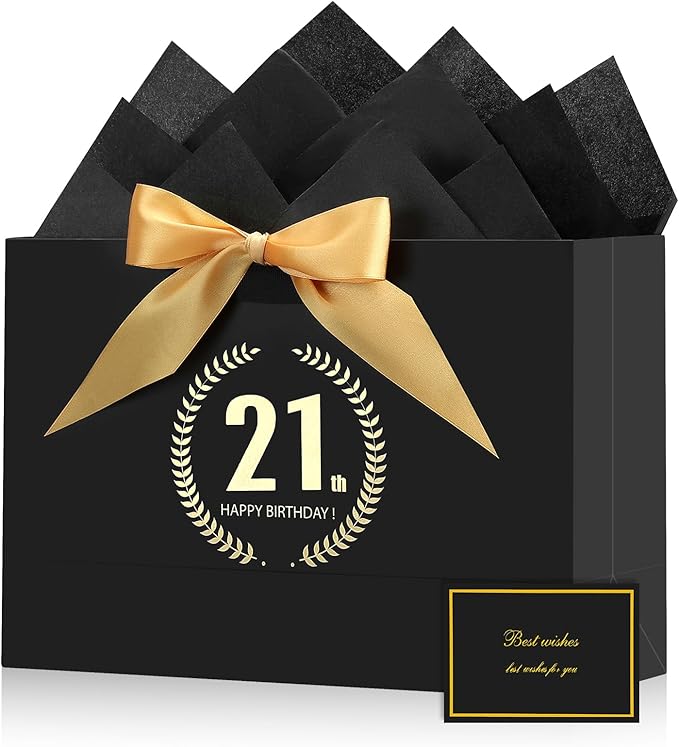 Geschenktüte Zum 21. Geburtstag, Schwarzes Und Goldenes Kartenset