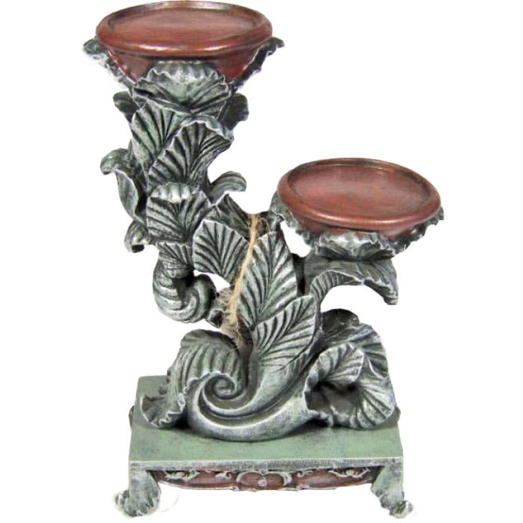 Brauner Und Silberner Stehleuchter Mit Perlen, 27 X 17 Cm
